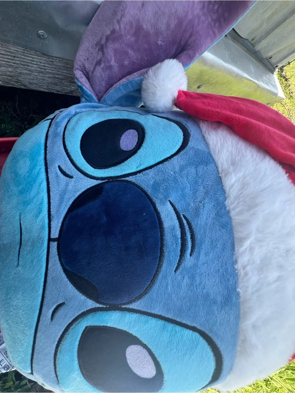 Disney Blue Stitch Pillow with Red & White Santa  Hat